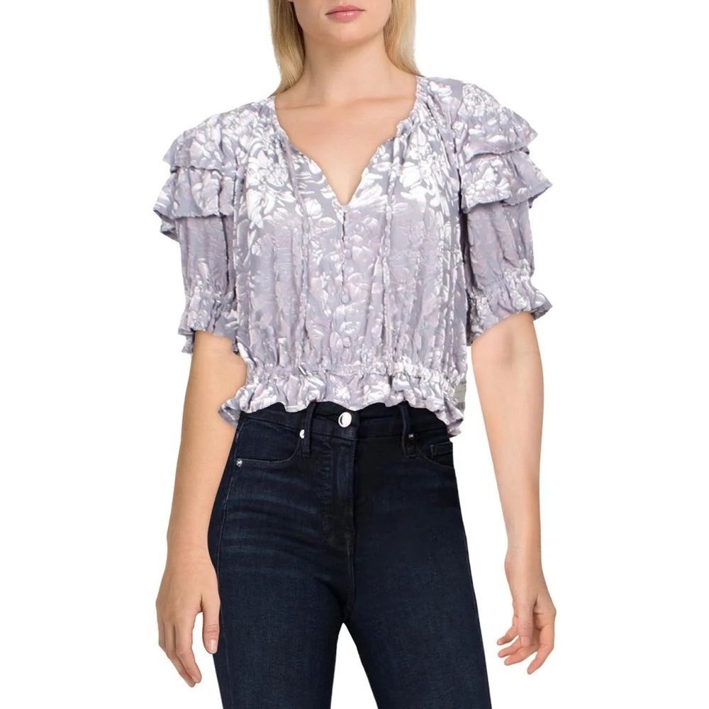 Free People Purple Velveteen Dreams Peasant Blouse Medium